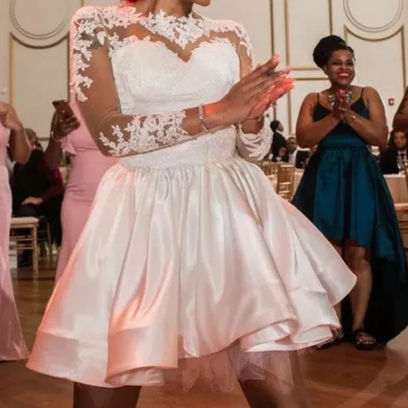 White Lace Cocktail Prom Homecoming Wedding Dress - Picture 5 of 5